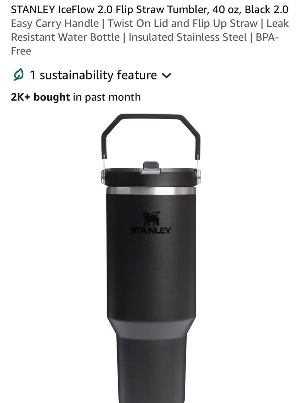 Stanley Black Stainless Travel Tumbler with Handle - Picture 3 of 3